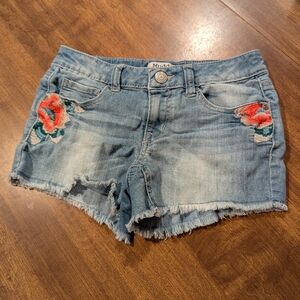 Mudd Blue Jean Shorts with Floral Embroidery